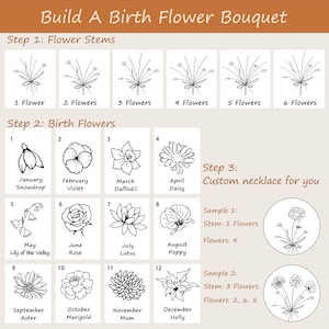 Collier bouquet de fleurs de naissance combiné personnalisé, collier de fleurs de naissance de famille, fleur gravée mois de naissance, cadeau jardin de grand-mère image 2