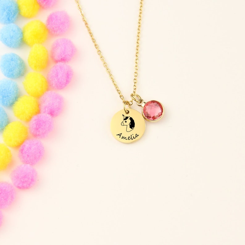 Custom Child Necklace, Personalized Kids Necklace, Girl Birthstone Jewelry, Daughter Necklace, Custom Kid Jewelry, Little Girl Jewelry gift image 8