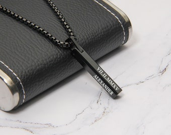 Collier prénom homme personnalisé, collier gravé pour homme, pendentif barrette, collier personnalisé, bijoux pour homme, cadeau de Noël pour homme