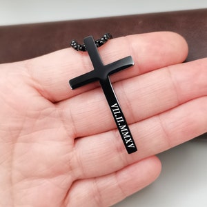 Personalized Cross Necklace Men Custom Engraved Mens Jewelry Cross Pendant Necklace Baptism Christian Bible Verse Gifts for Him image 7