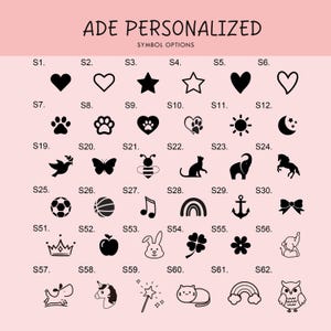 May include: A chart of 62 different symbols, including hearts, stars, animals, and other icons. The symbols are labeled with numbers from S1 to S62.