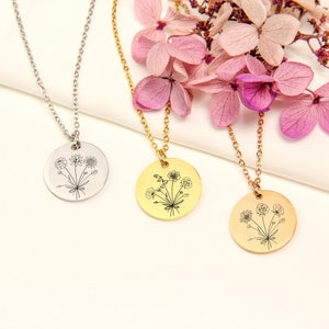 Collier bouquet de fleurs de naissance combiné personnalisé, collier de fleurs de naissance de famille, fleur gravée mois de naissance, cadeau jardin de grand-mère image 8