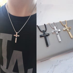 Collier croix personnalisé pour garçon, Collier croix pour enfant gravé personnalisé, Bijoux garçon, Bijoux enfant personnalisés, Collier première communion, Christ