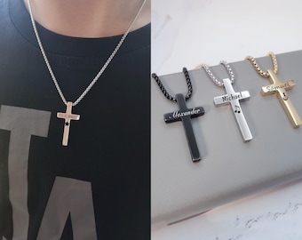 Custom Boys Cross Necklace, Personalized Engraved Kids Cross Necklace, Boys Jewelry, Custom Kid Jewelry, First Communion Necklace, Christ