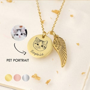 Personalized Pet Portrait Necklace, Custom Pet Memorial Gift, Engraved Dog Cat Photo Jewelry, Gifts for Dog Mom Pet Lover, Pet Loss