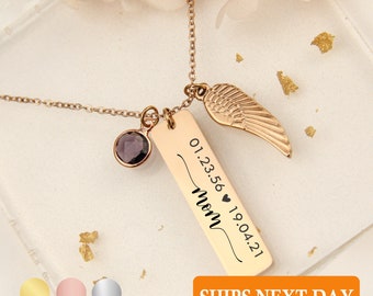 Personalized Memorial Jewelry Monogram Engraved Necklaces Birthstone Pendant Bereavement Gift Loss of a Loved One Wing Necklace Unique Gift