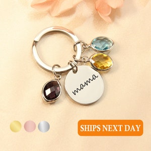mama keychain with Birthstone keychain for mom Birthday gift mom gift personalized mothers day gift mom keychain for her