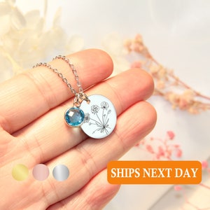 Collier bouquet de fleurs de naissance combiné personnalisé, collier de fleurs de naissance de famille, fleur gravée mois de naissance, cadeau jardin de grand-mère