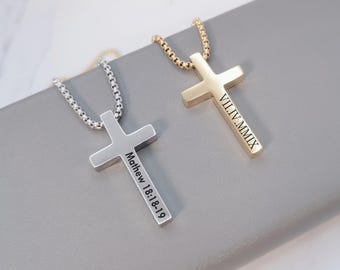 Custom Boys Cross Necklace, Personalized Engraved Kids Cross Necklace, Boys Jewelry, Custom Kid Jewelry, First Communion Necklace, Christ