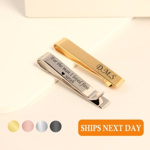 Personalized Tie Clip, Father&#39;s Day Gift, Gift for Him, Initials Engraved Tie Clip, Gifts for Dad, Engraved Tie Bar, Personalized Tie Bar