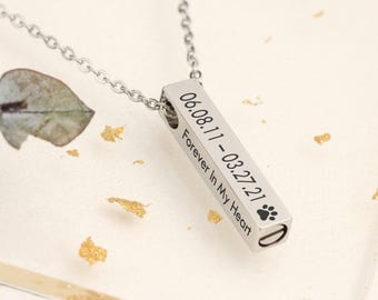 Custom Engraved Urn Necklace for Ashes Memorial Engraving Custom Bar Necklace Loss of Pet Gift Jewelry for Human or Dog Pets Ashes