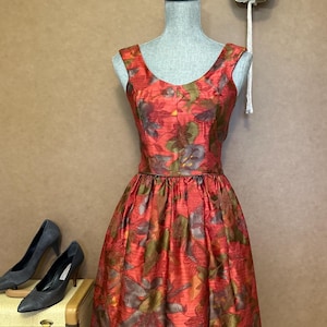1950s Cocktail Dress / Small / Up to 25” Waist / Vintage Anne Klein Multicolor Floral Party Dress / Built in Crinoline / Watercolor Effect