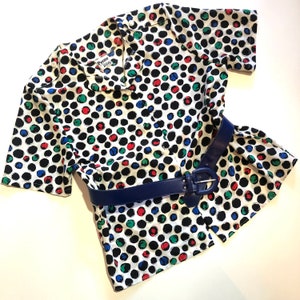CLEARANCE / 80s Polkadot Top with Jewel Tones, Small - Medium / Pearl Buttons and Epaulets / Vintage Blouse