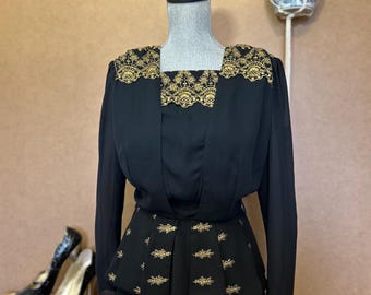 Abito vintage nero e oro / Medio / Abito anni '70