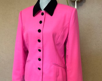 Blazer en laine rose Barbie des années 1980 / Taille 10 / Medium - Large / Poitrine jusqu'à 40 po. / Veste d'agent immobilier / Garniture en velours