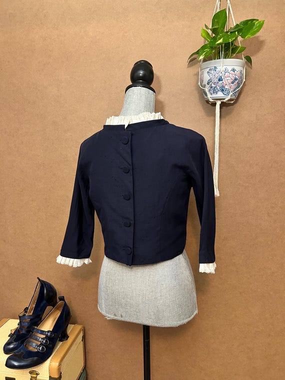 1950s Navy Back Buttoned Jacket / Medium / Vintag… - image 4