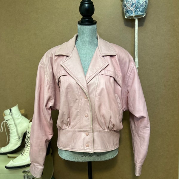 1980s Baby Pink Leather Jacket / Large-XL / Vintage Soft Pink Bomber Jacket / Lightweight Buttery Leather / Spring Coat / Pink Ladies