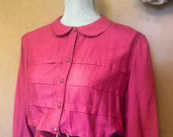 1940s Silk Dress / Large-XL / Mulberry / Handmade Housedress / Vintage Daydress