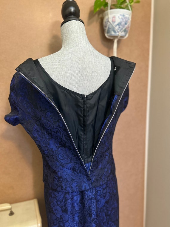 1950s Blue Damask 2pc Dress Set / Large-XL / Vint… - image 5