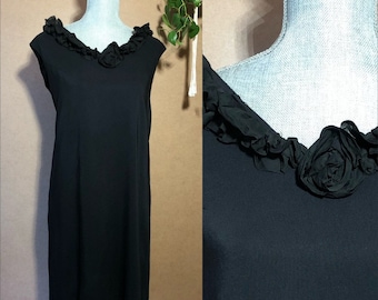Vintage Little Black Dress / Large / Up to 41” Around / 1960s Crepe Dress / Cocktail Party / Widow Chic / Cute Goth