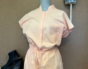 Vintage Peach Boilersuit / XL-XXL / Vintage Plus Size Jumpsuit with Pockets / Cotton Coveralls / Summer One Piece