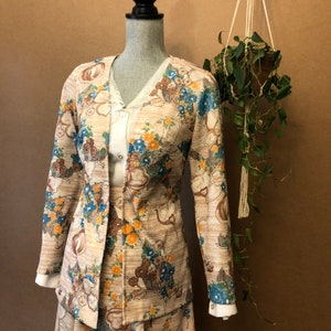 CLEARANCE / 70s Tropical Skirt Suit / Medium / Vintage Floral Set