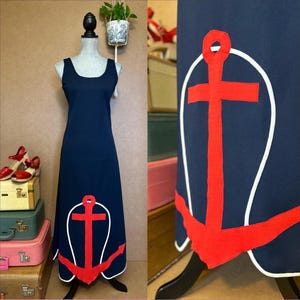 Vintage Marine Anker Kleid / Bis zu 32 ”Taille / Mittelgroß / Pin Up / Seemannskleid / Nautisches Marinekleid