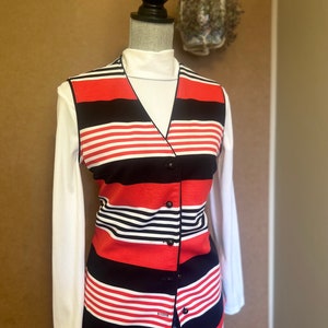 CLEARANCE / Vintage Striped Vest / Large / Red and Black / 1980s Casual
