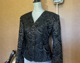 1980s Braemar Black and Gold Lame Blazer - Metallic Paisley Jacket