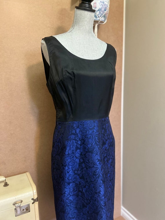1950s Blue Damask 2pc Dress Set / Large-XL / Vint… - image 6