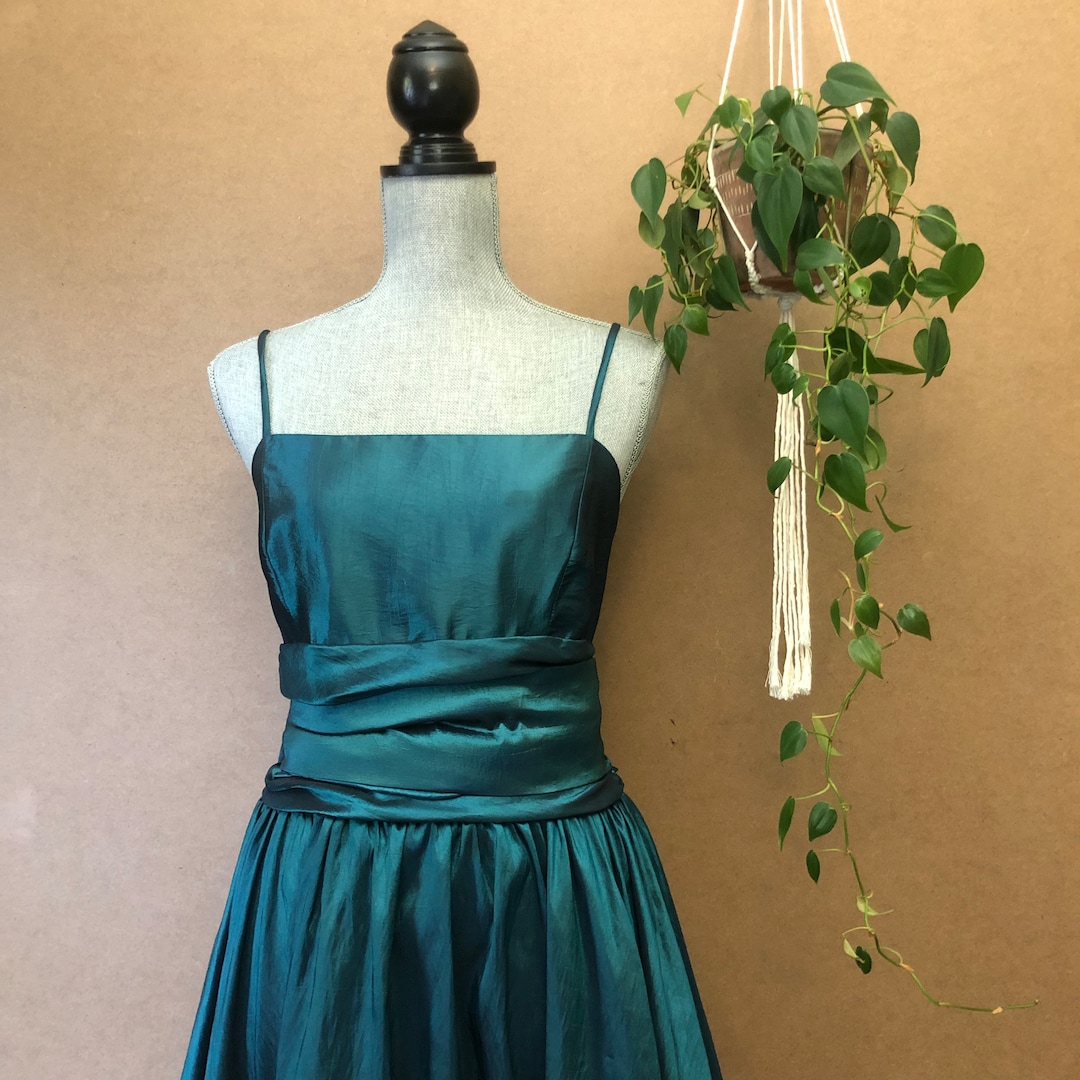 80s/90s Green Silver Glitter Fit And Flare Dress By Bluebell