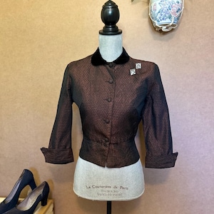 1940s Taffeta Jacket / XS-Small / Vintage Bolero Jacket / Brown Textured Blouse