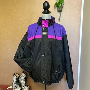 1980s KWay Parka / Men’s Medium / Women’s XL / Vintage Ski Jacket / Convertible Hood / Retro Color Block Windbreaker