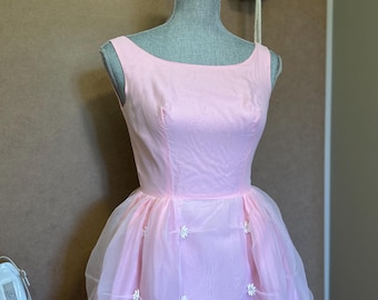 1950s Rose Pink Chiffon Party Dress, XS, Petite Fit