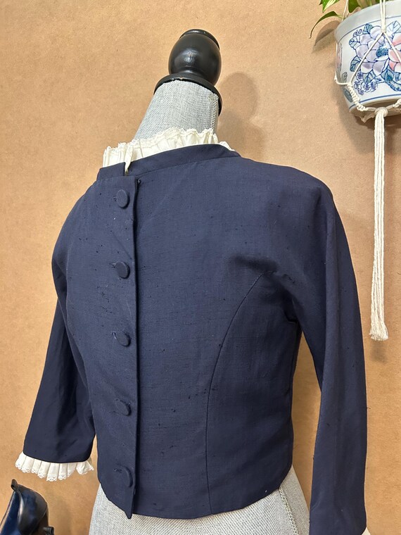 1950s Navy Back Buttoned Jacket / Medium / Vintag… - image 5