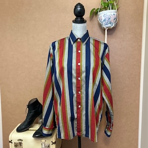 Vintage Striped Shirt / Unisex Buttoned Shirt / Size 16 / Handmade 1980s Circus Barker /