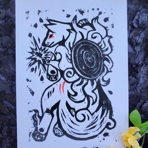 5x7 Okami Amaterasu Block Print