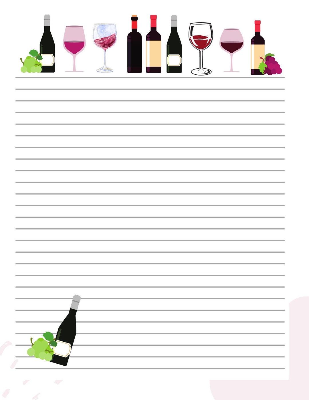 Wine Letter Template Digital Download - Cute Stationery - Wine Bottle ...