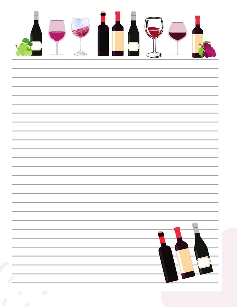 Wine Letter Template Digital Download - Cute Stationery - Wine Bottle ...
