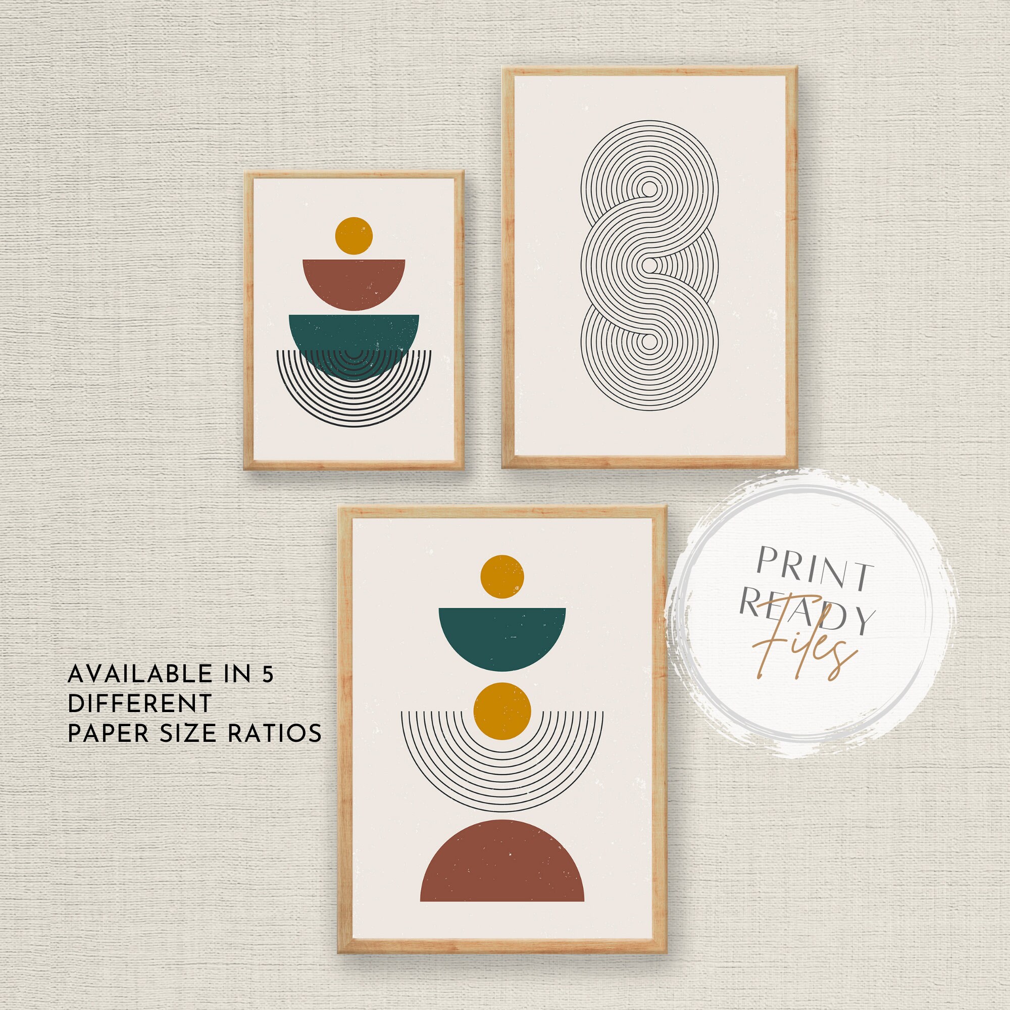 Mid Century Modern Printable Wall Art Set of 3, Neutral Abstract ...