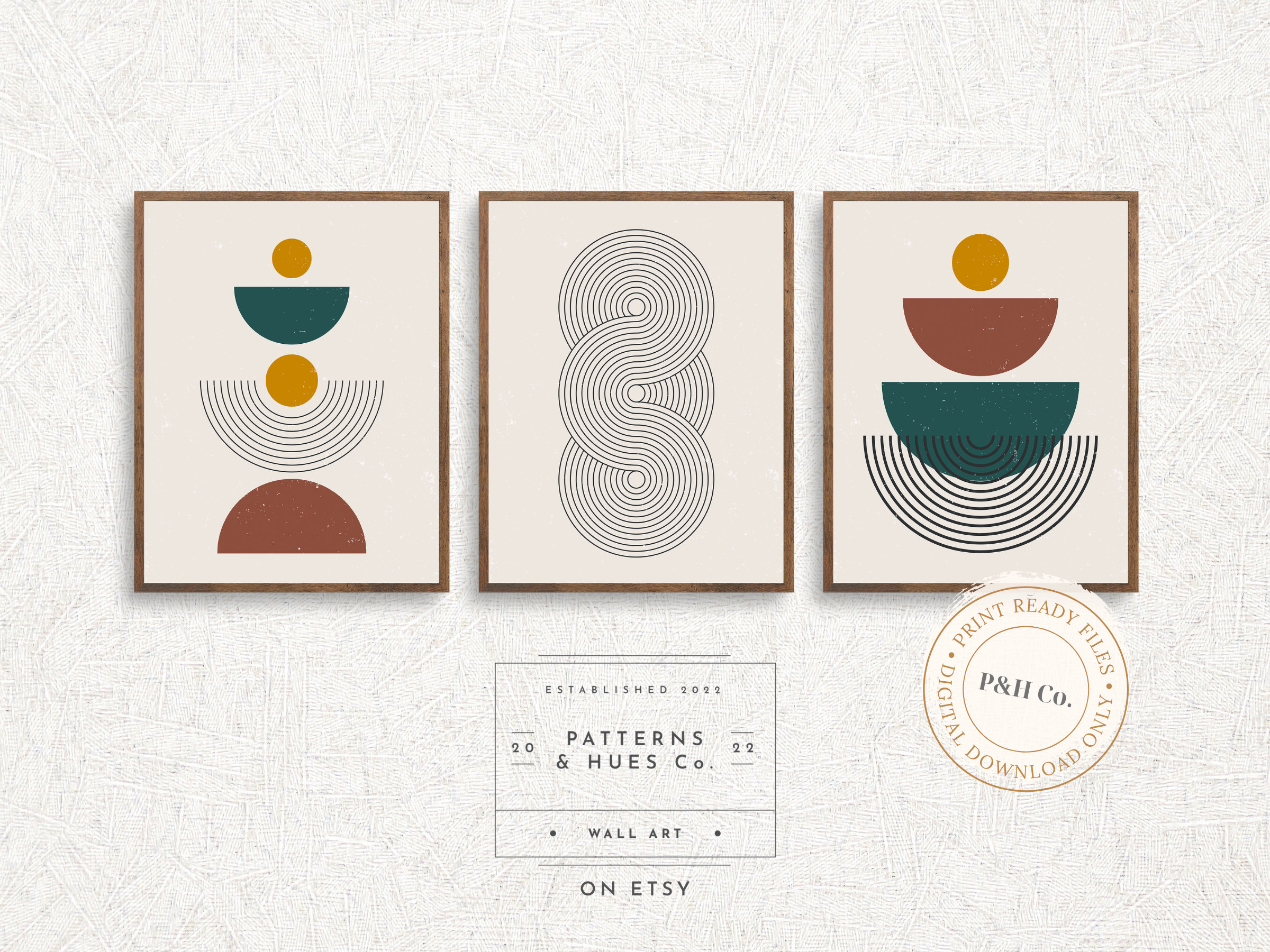 Mid Century Modern Printable Wall Art Set of 3, Neutral Abstract ...
