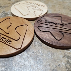 Formula 1 Hardwood Coasters - 4 Pack. PICK YOUR TRACKS!