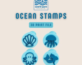 Ocean-Themed Stamps | Shell, Mermaid, Octopus & Jellyfish | 3D Printing Files |  Commercial Use