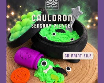 Cauldron Sensory Playset | 3D Print File | Cauldron Sandbox, Potion Bottle & Magical Spoon | Commercial Use