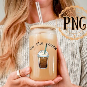 Iced coffee PNG, on the rocks PNG, coffee sublimation design in Two Variations for Dark and Light Backgrounds