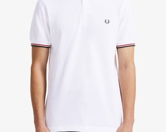 Mens Vintage 1980s 1990s Fred Perry T shirt Collared Polo Top Small Medium 40 Chest Mod Made in England White
