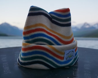 Retro 70s surfer vibe! Perfect for cool mornings on the beach. Super Cozy and Soft Retro Fleece 4 Point Beanie By Mountain Madcaps