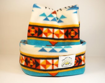 Super Cozy and Soft Aztec Retro Fleece 4 Point Beanie By Mountain Madcaps