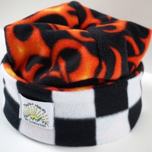 NEW! 2023 Flames / Checker 4 point fleece beanie for skiing, snowboarding and Aprés ski By Mountain Madcaps