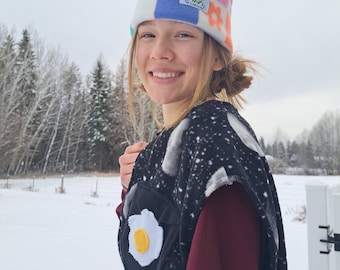 Checkers Print!!! Super Cozy and Soft Retro Fleece 4 Point Beanie Handmade By Mountain Madcaps